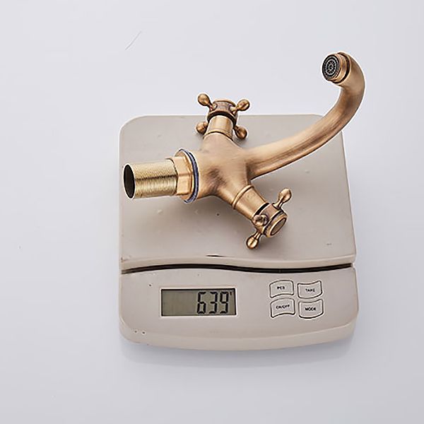 Lisslune | Glam Vanity Sink Faucet Brass Cross Handles Low Arc Sink Mixer