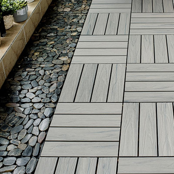 Lisslune | Square Patio Tiles Interlocking Striped Pattern Deck Board