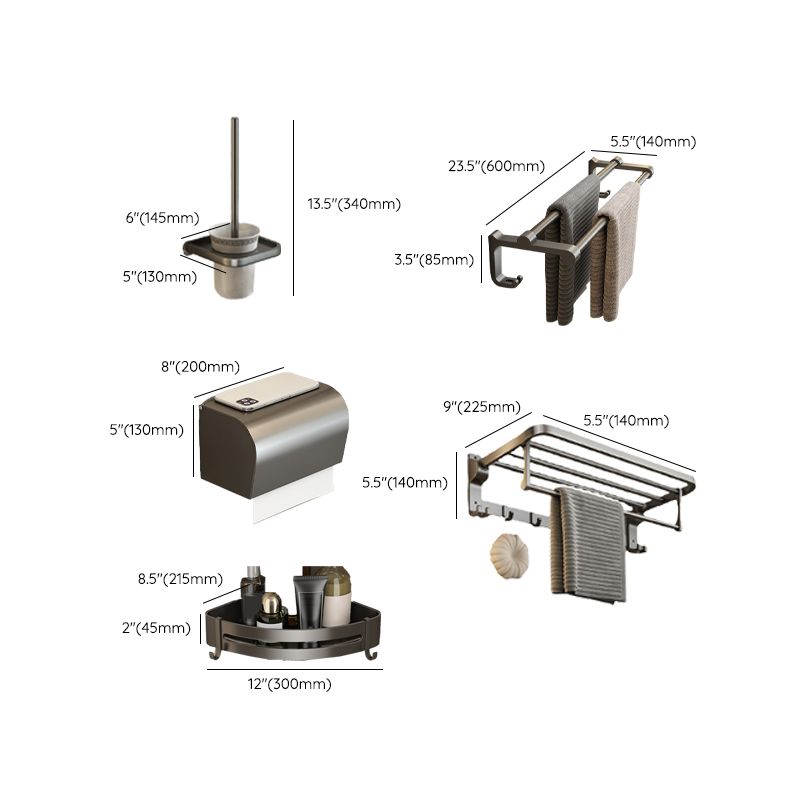 Lisslune | Contemporary Bathroom Accessory Set Grey Aluminum Bathroom Accessory Kit