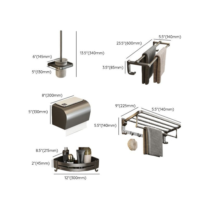 Lisslune | Contemporary Bathroom Accessory Set Grey Aluminum Bathroom Accessory Kit