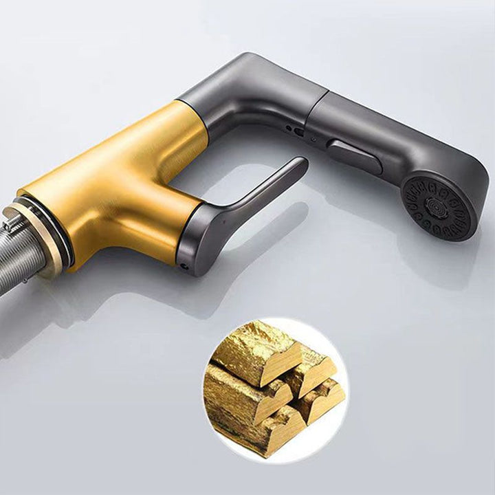 Lisslune | Modern Sink Faucet Lever Handle Copper Low Arc Pull-down Sink Faucet