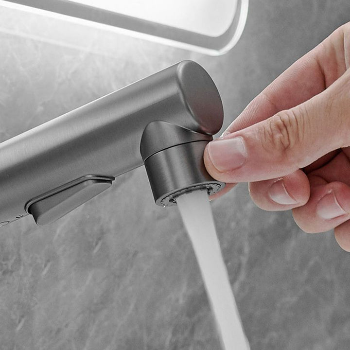 Lisslune | Modern Style Extendable Vessel Faucet Single Handle Low Arc Copper Vessel Faucet
