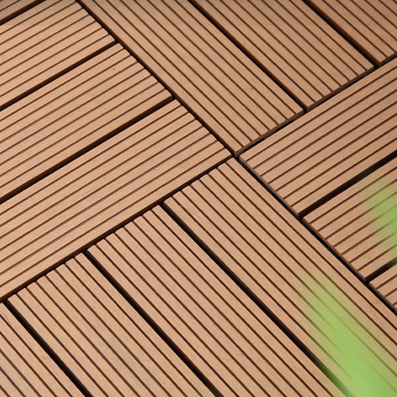 Lisslune | 12" X 12" PVC 6-Slat Square Patio Tiles Snap Fit Installation Outdoor Floor Tiles