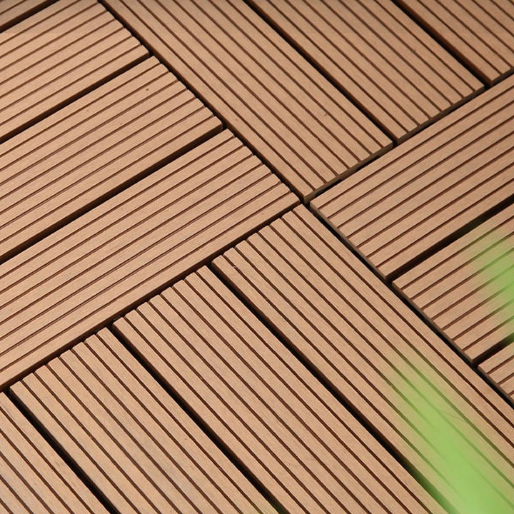 Lisslune | 12" X 12" PVC 6-Slat Square Patio Tiles Snap Fit Installation Outdoor Floor Tiles