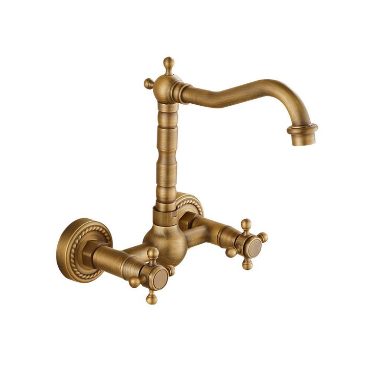 Lisslune | Vintage Bathtub Faucet with Two Cross Handles Made of Pure Copper Wall-Mounted Fixture