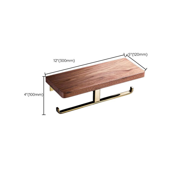 Lisslune | Polished Brass Bathroom Hardware Set Metal & Wood Bathroom Set with Bath Shelf/Towel Bar