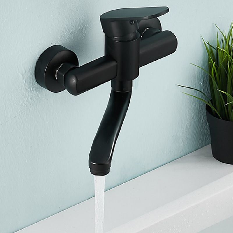 Lisslune | Low-Arc Bathtub Filler Black Lever Wall-Mounted Copper Bathtub Filler