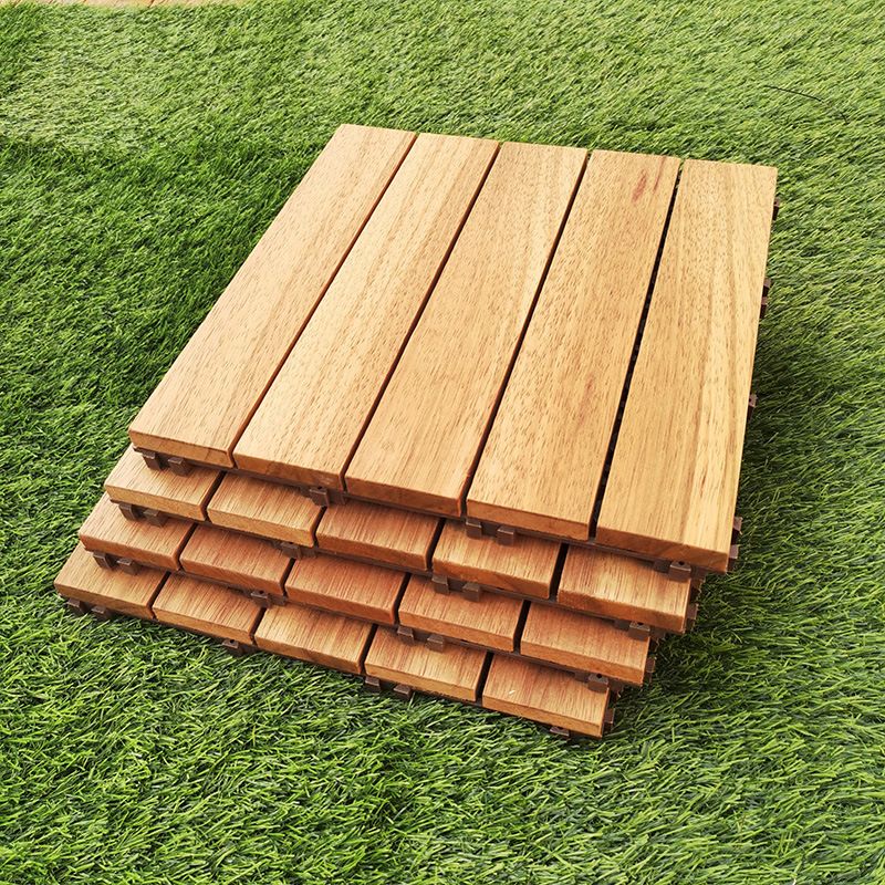 Lisslune | Teak-Finish 5-Slat Square Wooden Floor Tiles Connection Garden Tiles