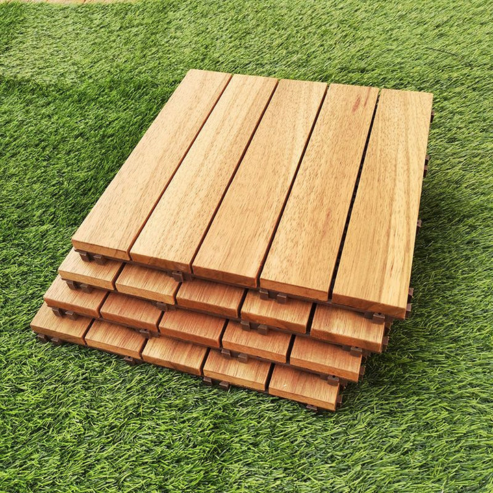 Lisslune | Teak-Finish 5-Slat Square Wooden Floor Tiles Connection Garden Tiles