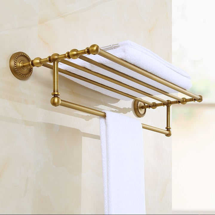 Lisslune | Brass Traditional Bathroom Accessory Set Vintage Bronze Bath Shelf/Towel Holder/Bathrobe Hook