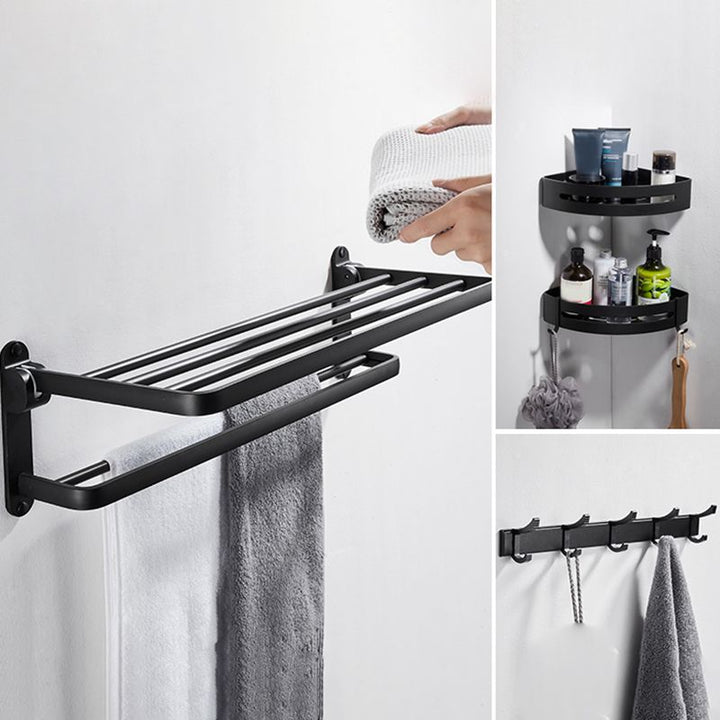 Lisslune | Modern Bathroom Hardware Set Matte Black Metal Bathroom Accessories Set Rustproof