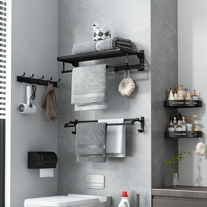 Lisslune | Classic Bathroom Accessories Set in Aluminum Black Finish Bathrobe Hook/ Towel Bar