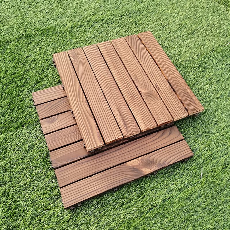 Lisslune | 7-Slat Square Wood Floor Tiles Click Installation Outdoor Floor Tiles