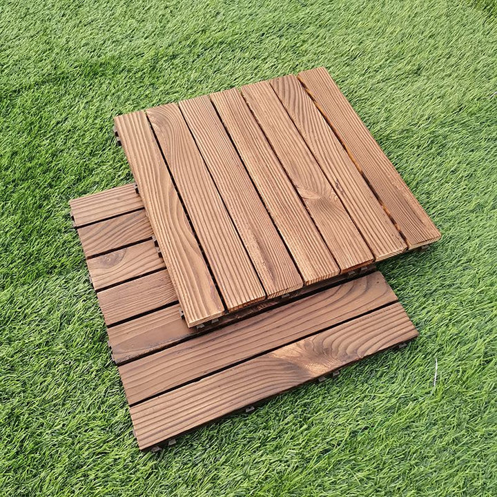 Lisslune | 7-Slat Square Wood Floor Tiles Click Installation Outdoor Floor Tiles