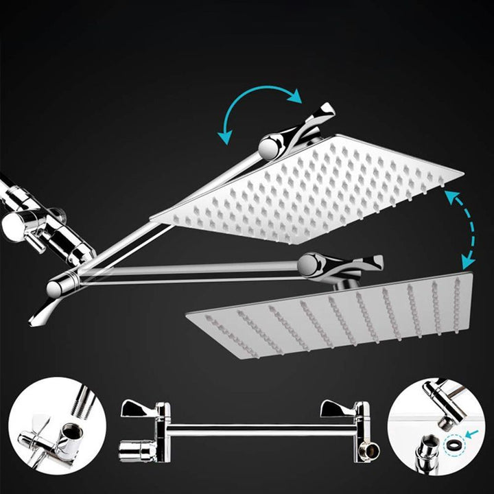 Lisslune | Modern Style Dual Shower Head 9-Spray Silver Wall Mount Shower Head
