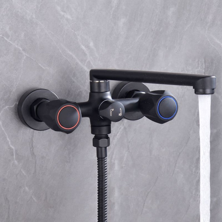 Lisslune | Modern Bathtub Faucet Trim Black Wall Mounted Swivel Spout with Hand Shower