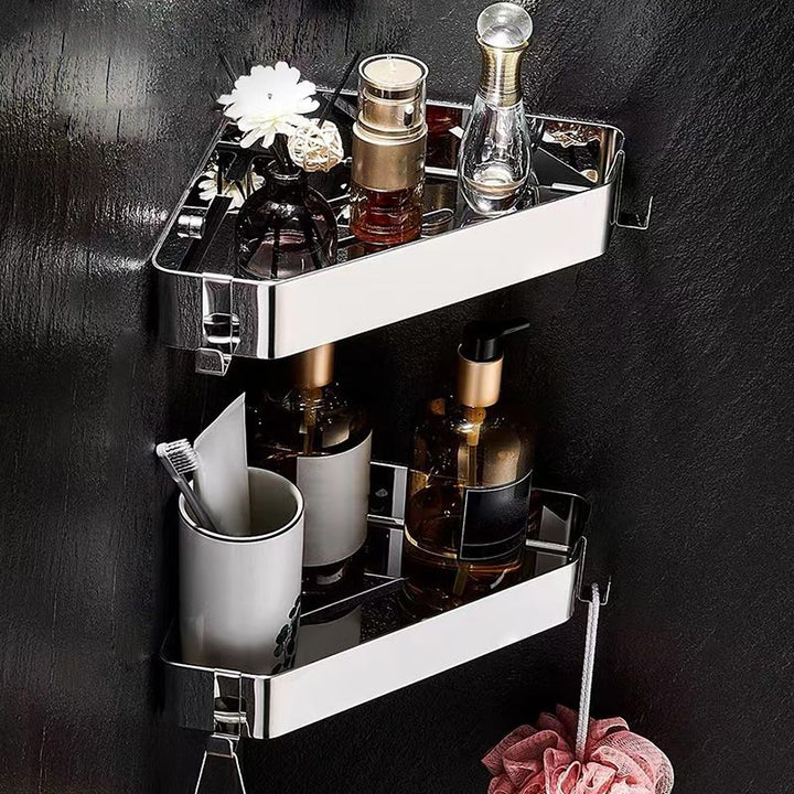 Lisslune | 2-piece stainless steel bathroom accessory set 30 cm W triangular bathroom shelf