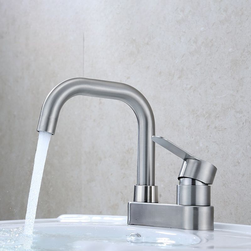 Lisslune | 304 Stainless Steel Center Faucet Bathroom Single Handle Hot and Cold Sink Faucet