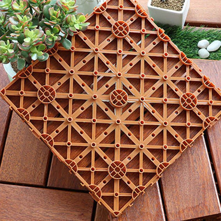 Lisslune | Classic wooden deck tiles connecting composite patio tiles
