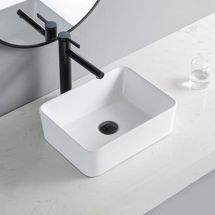 Lisslune | Contemporary Bathroom Sink Porcelain Rectangular Vessel Sink Sink Only
