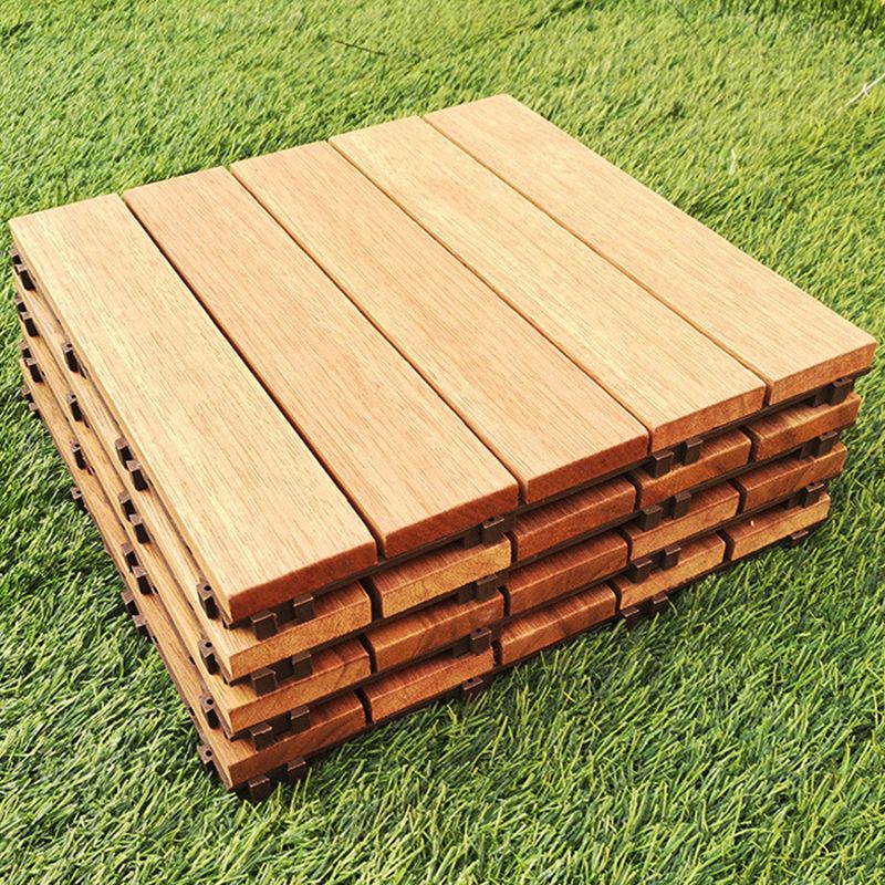 Lisslune | Teak-Finish 5-Slat Square Wooden Floor Tiles Connection Garden Tiles