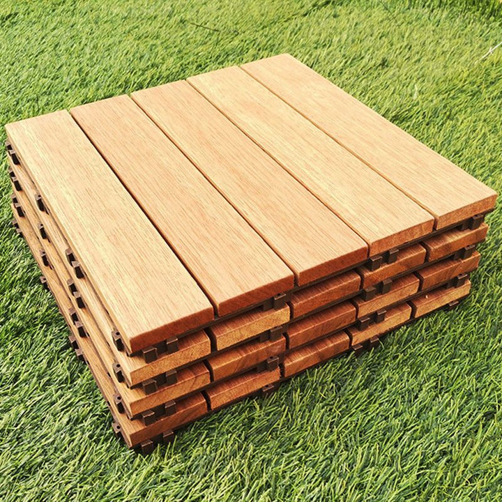 Lisslune | Teak-Finish 5-Slat Square Wooden Floor Tiles Connection Garden Tiles