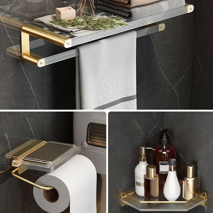 Lisslune | Modern Bathroom Accessory Set Bathroom Shelf Gold Towel Holder Bathroom Hardware Set