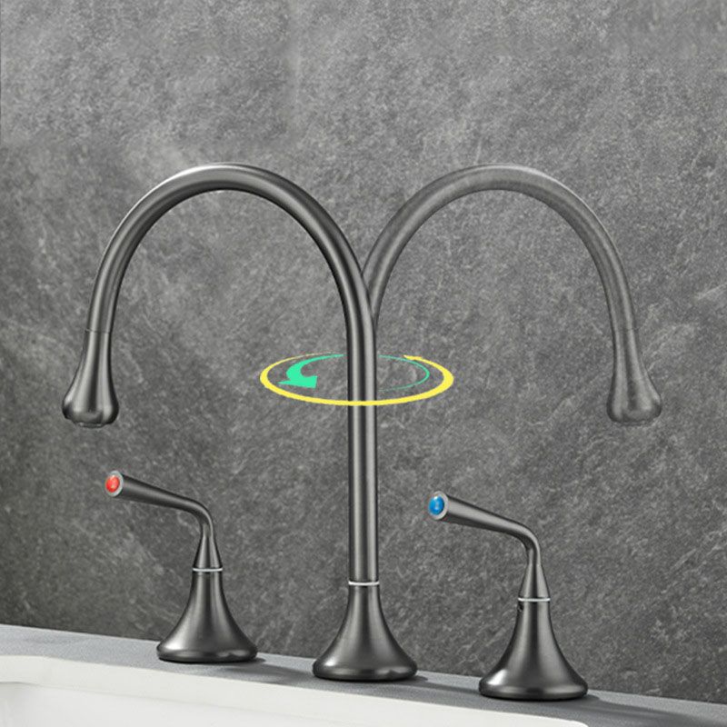 Lisslune | Double Handle Tub Filler Deck Mounted High Arc Brass Modern Roman Tub Filler