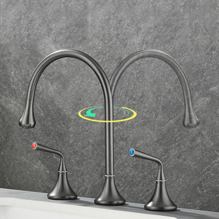 Lisslune | Double Handle Tub Filler Deck Mounted High Arc Brass Modern Roman Tub Filler