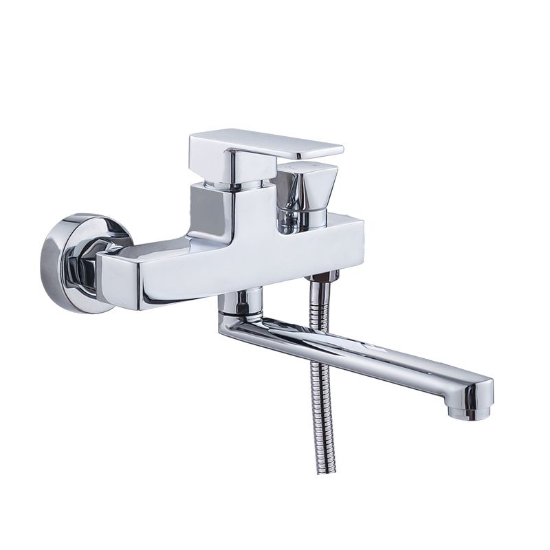 Lisslune | Chrome polished bathroom faucet wall-mounted with swivel spout and hand shower