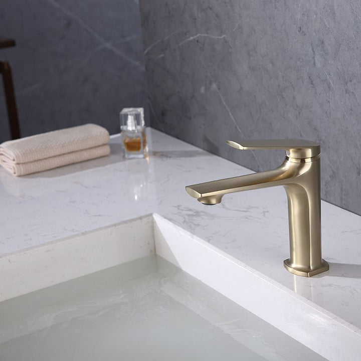 Lisslune | Modern Container Faucet Brass Lever Handles Low Arc Sink Bathroom Faucet