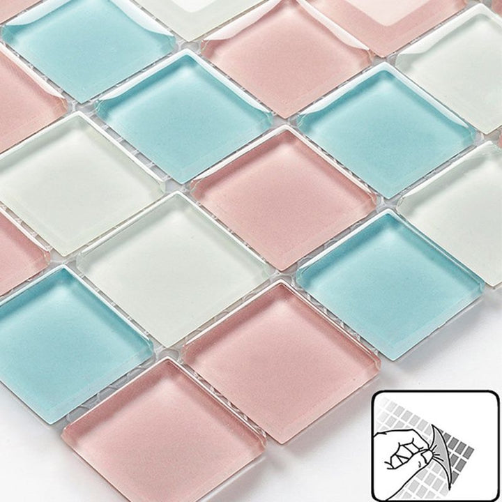 Lisslune | 12" x 12" Peel & Stick Glass Square Grid Mosaic Peel and Stick Tile 10-Pack