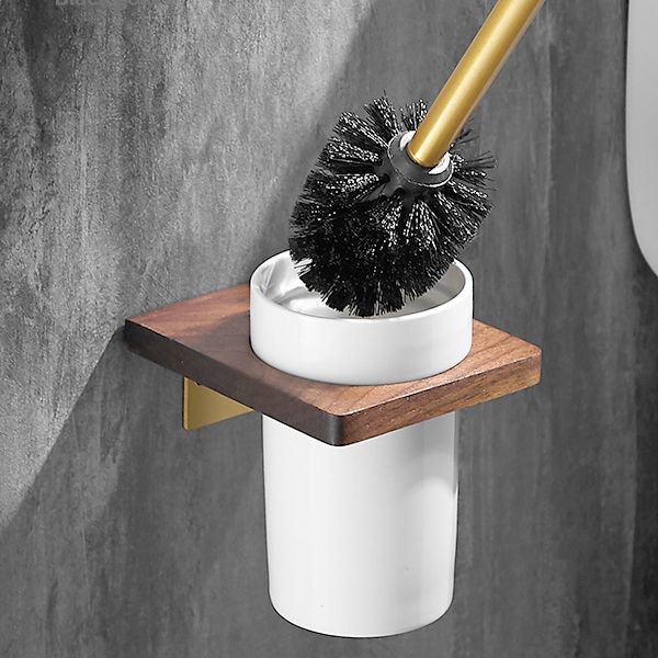 Lisslune | Wood & Aluminum Bathroom Set Brown Bathroom Accessory Set