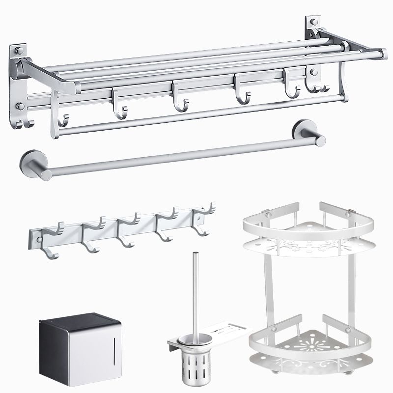 Lisslune | Silver Modern Bathroom Accessory Set with Bath Shelf/Towel Holder & Bathrobe Hook