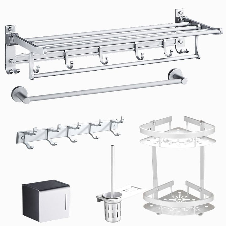 Lisslune | Silver Modern Bathroom Accessory Set with Bath Shelf/Towel Holder & Bathrobe Hook