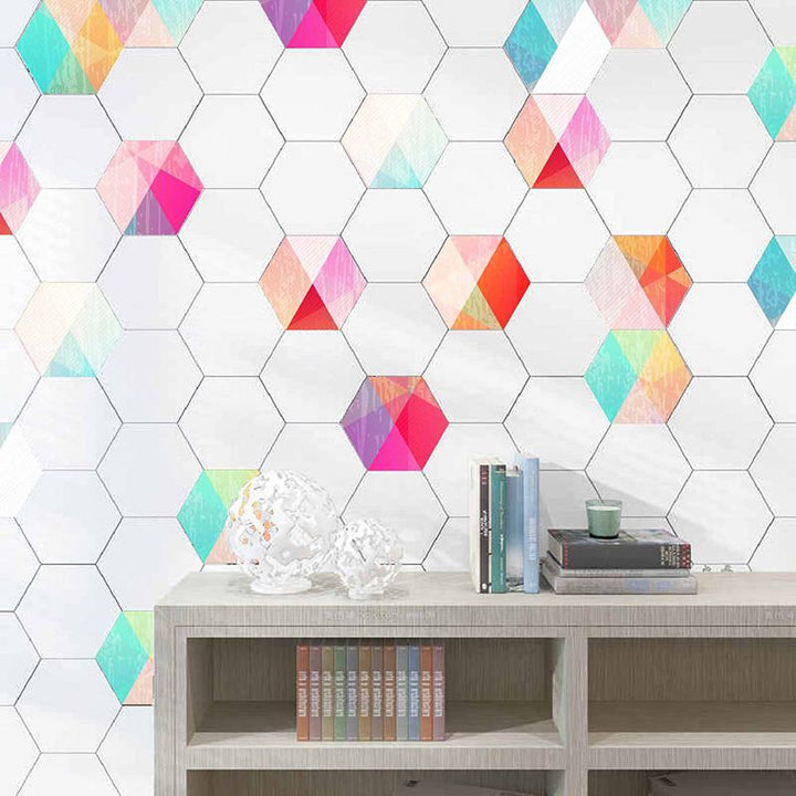 Lisslune | Plastic Mosaic Tile Wallpaper Hexagonal for Stick and Remove Back Wall Tile