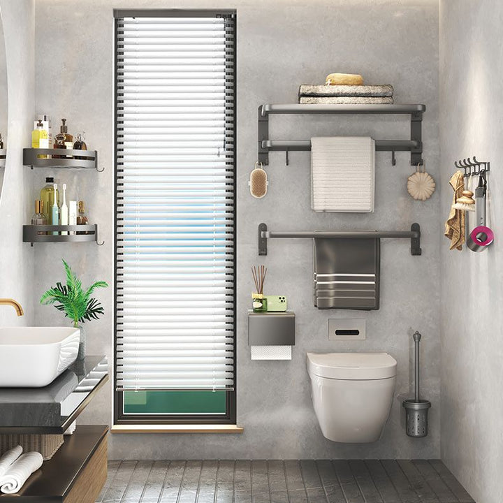 Lisslune | Modern gray bathroom hardware set with bath shelf/towel holder/robe hook/toilet paper holder