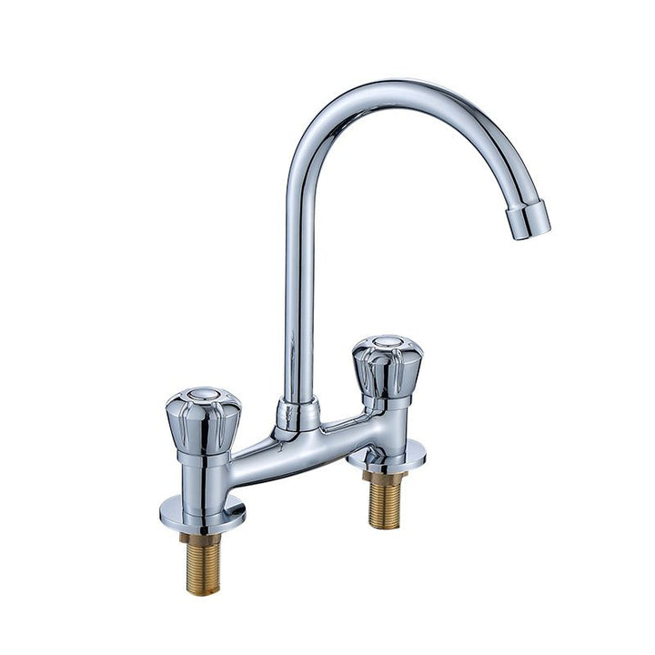 Lisslune | Round 2-Handle Basin Mixer 2-Hole Center-Set Basin Mixer with Curved Spout