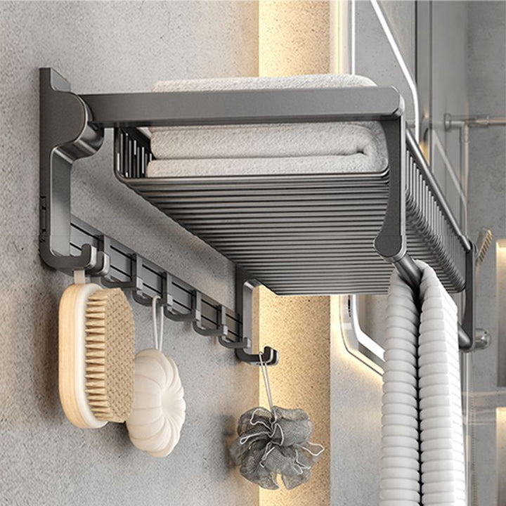 Lisslune | Gray contemporary bathroom accessory set Bathroom shelf/towel holder & bathrobe hook incl.