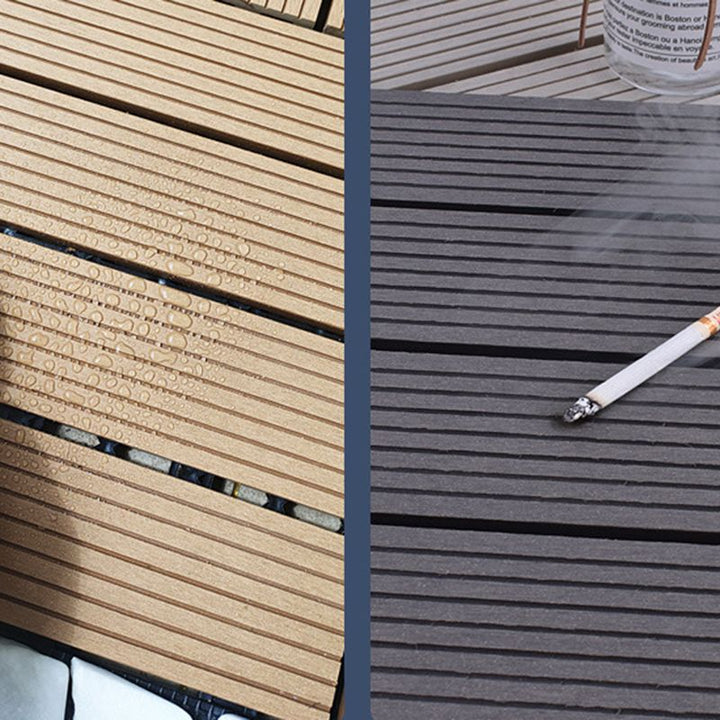 Lisslune | 12" X 12" 4-Slat Square Deck/Patio Floor Tiles Snap Installation Floor Plank Tiles