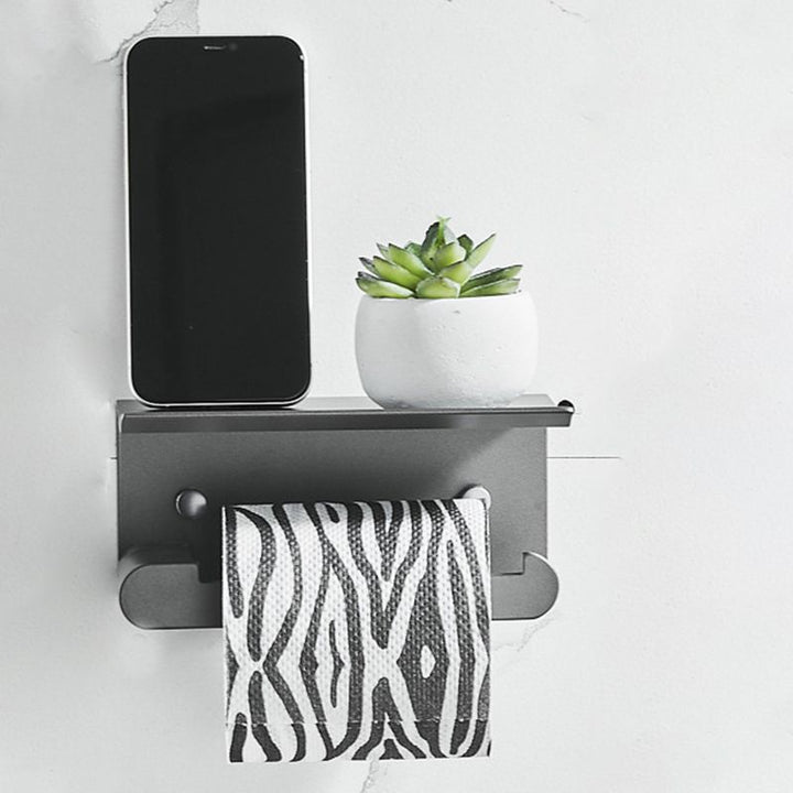 Lisslune | 7-piece bathroom hardware set matte black/gray with bath shelf/towel holder/bath towel hooks