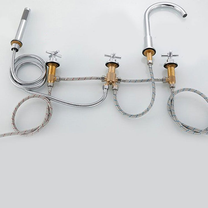 Lisslune | Contemporary Bathroom Faucet Deck Mount Copper Low Arc Swivel Roman Bathtub Faucet Set