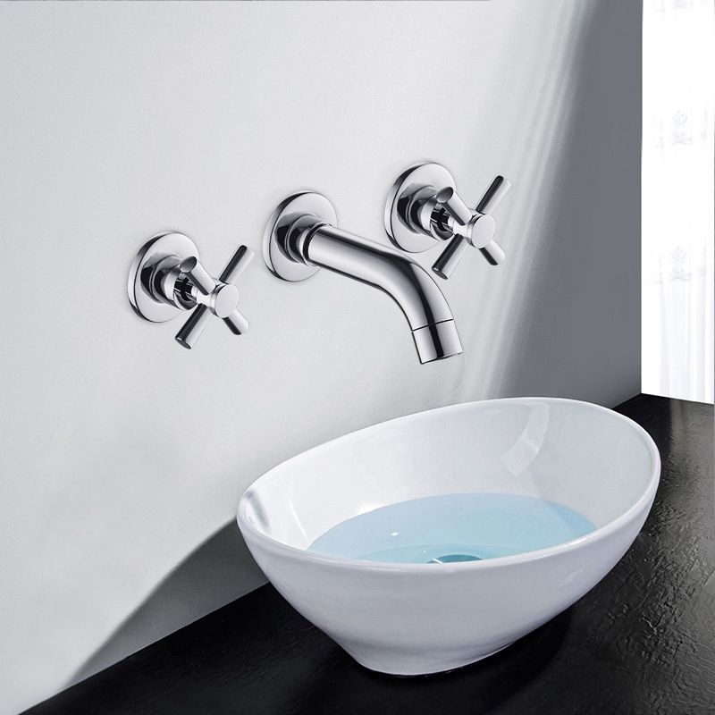 Lisslune | Modern Cross Handle Faucet Monochrome Wall Mounted Bathroom Faucet