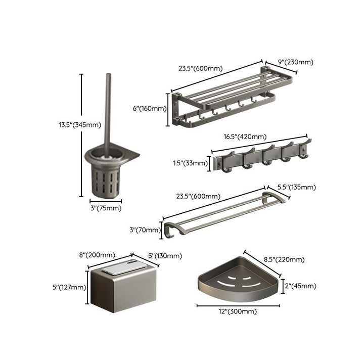 Lisslune | Modern Gray Bathroom Accessory Set Aluminum Stainless Steel Bathroom Shelf/Towel Hooks/Towel Bar