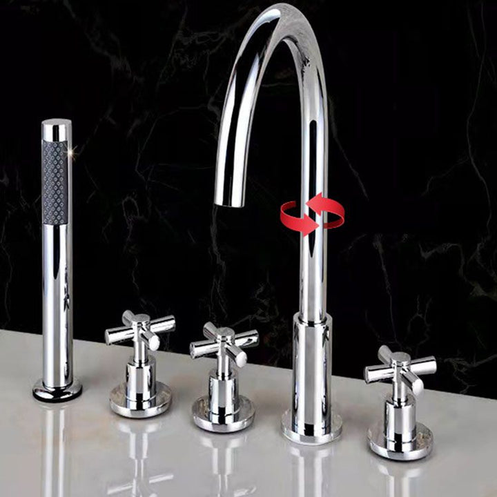 Lisslune | Contemporary Bathroom Faucet Deck Mount Copper Low Arc Swivel Roman Bathtub Faucet Set