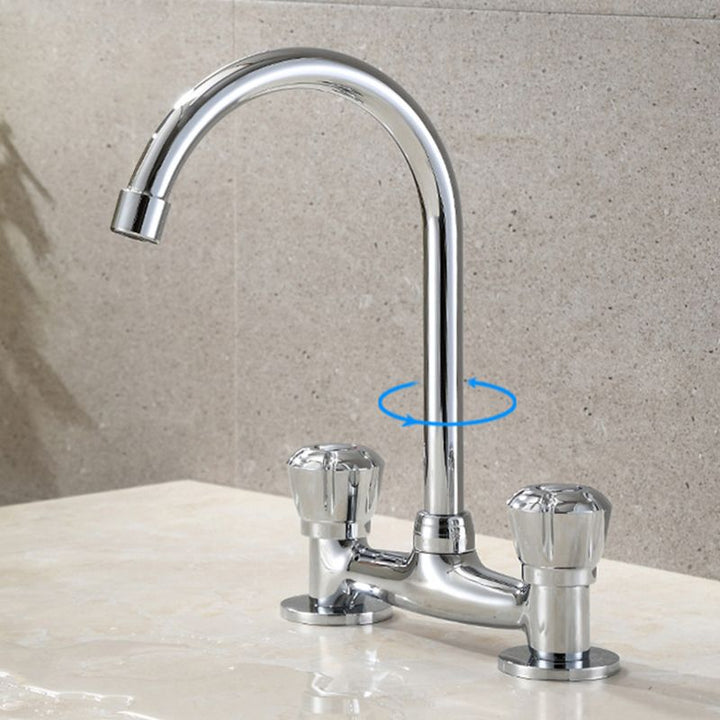 Lisslune | Round 2-Handle Basin Mixer 2-Hole Center-Set Basin Mixer with Curved Spout