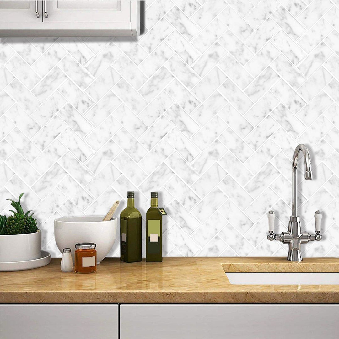 Lisslune | Modern Peel & Stick Mosaic Tile PVC Herringbone Peel and Stick Wall Tile