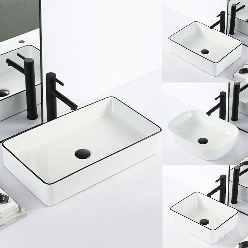 Lisslune | Contemporary sink with pop-up drain porcelain rectangular basin