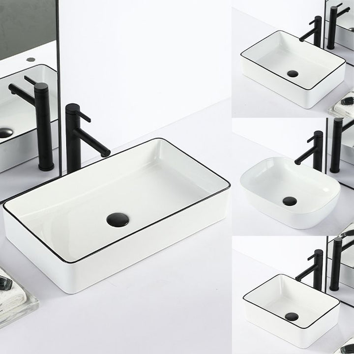 Lisslune | Contemporary sink with pop-up drain porcelain rectangular basin