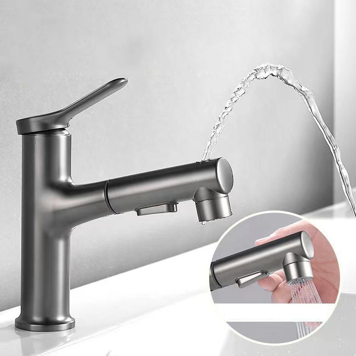 Lisslune | Modern Style Extendable Vessel Faucet Single Handle Low Arc Copper Vessel Faucet